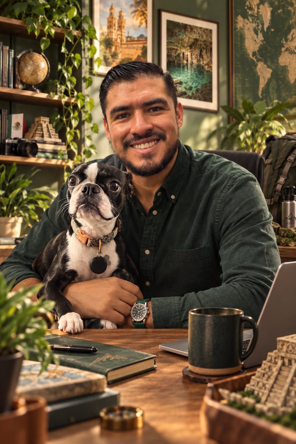 Fernando Chagolla con su perrita Bimba